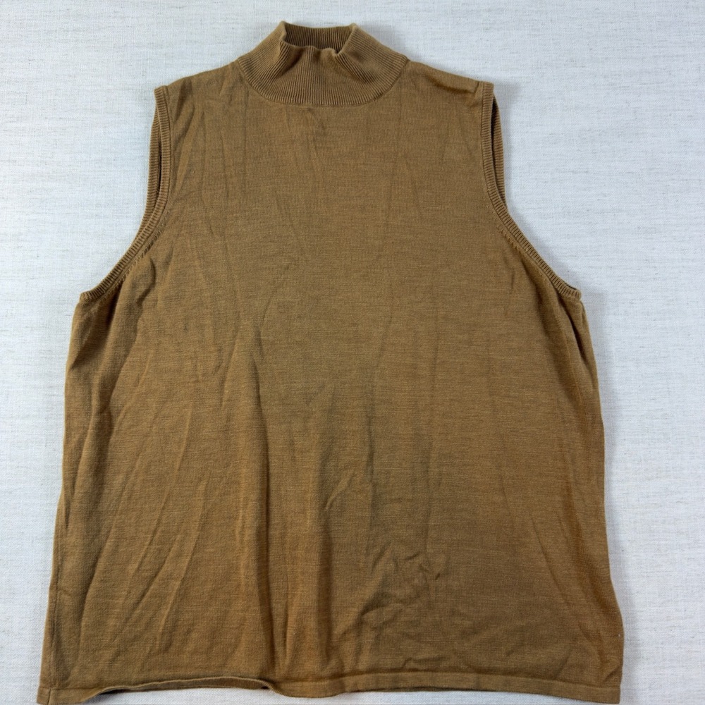 Diane Gilman Womens 2X Camel Brown Silk Cotton Blend Mock Neck Sleeveless Top
